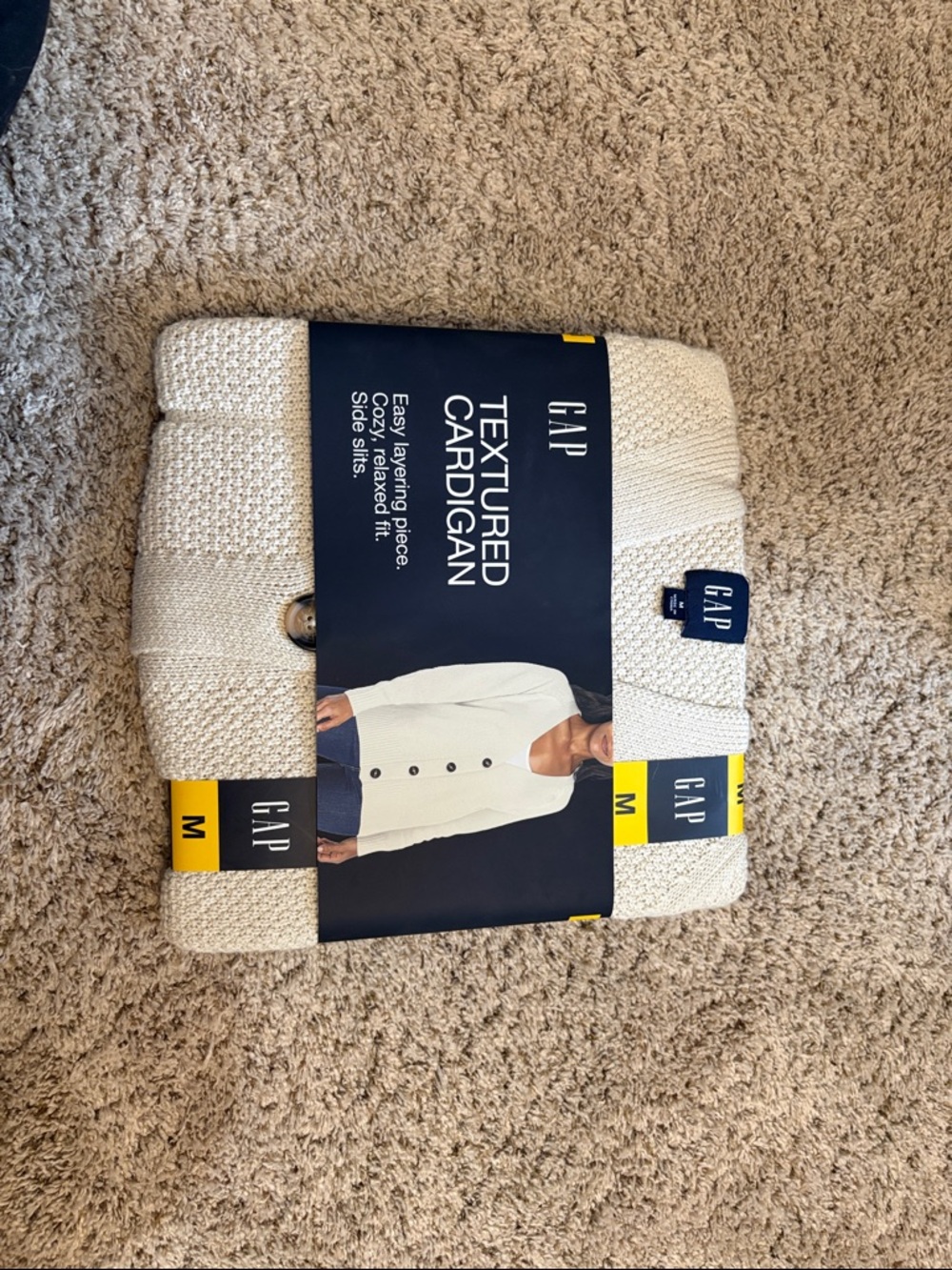 GAP Cream Button-Front Textured Cardigan